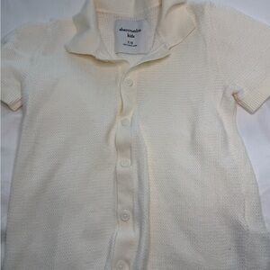 abercrombie kids cream knit button-down polo